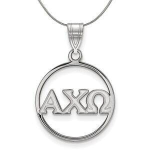 Sterling Silver Alpha Chi Omega Large Circle Greek Necklace - 24 Inch